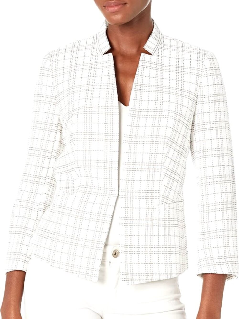 Open Front Inverted Collar Jacket Cream Size 12